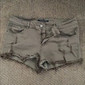 Olive Distressed Low Cut Shorts